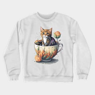 Cute Cat in a Tea Cup Crewneck Sweatshirt